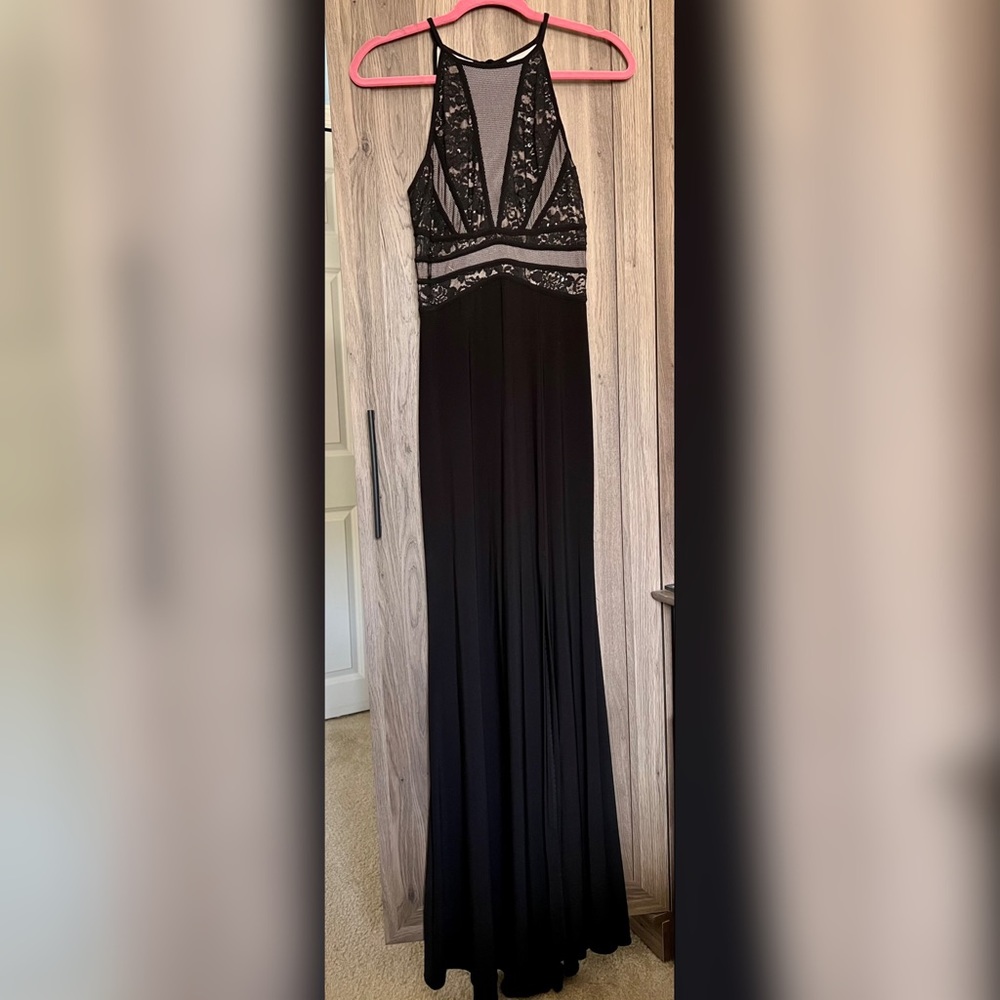 Black lace top evening gown